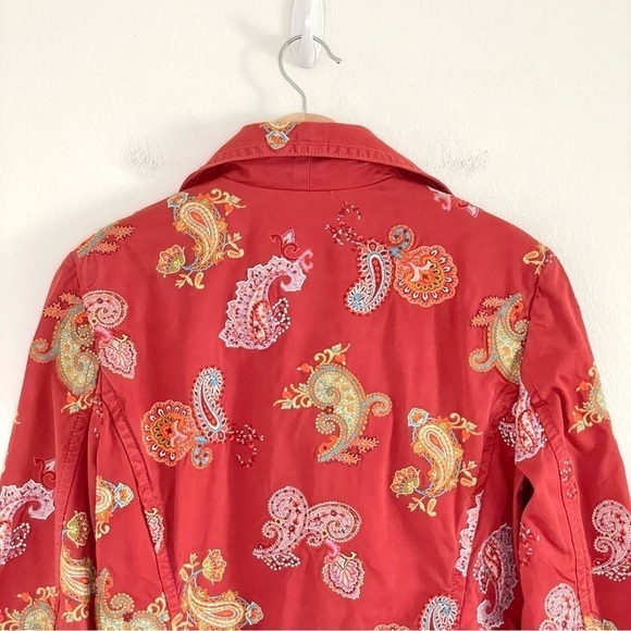 Johnny Was Paisley Floral Embroidered Twill Cotton Jacket Red Orange Medium - Picture 5 of 14